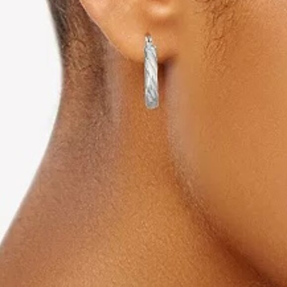 NAPIER Contemporary Silver Twist Detail Smooth Back Hoop Earrings**NEW! - Picture 4 of 4